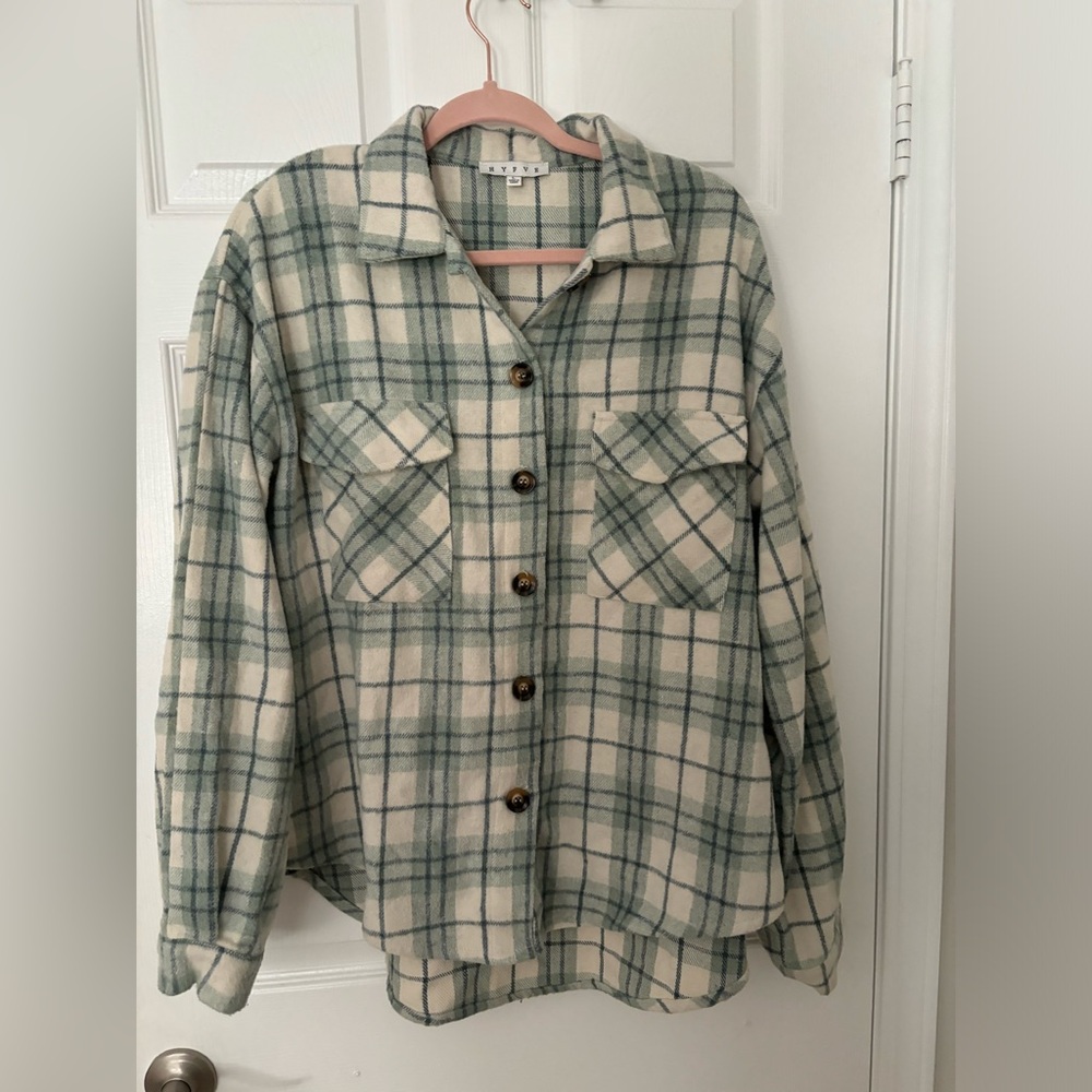 green and white wool flannel